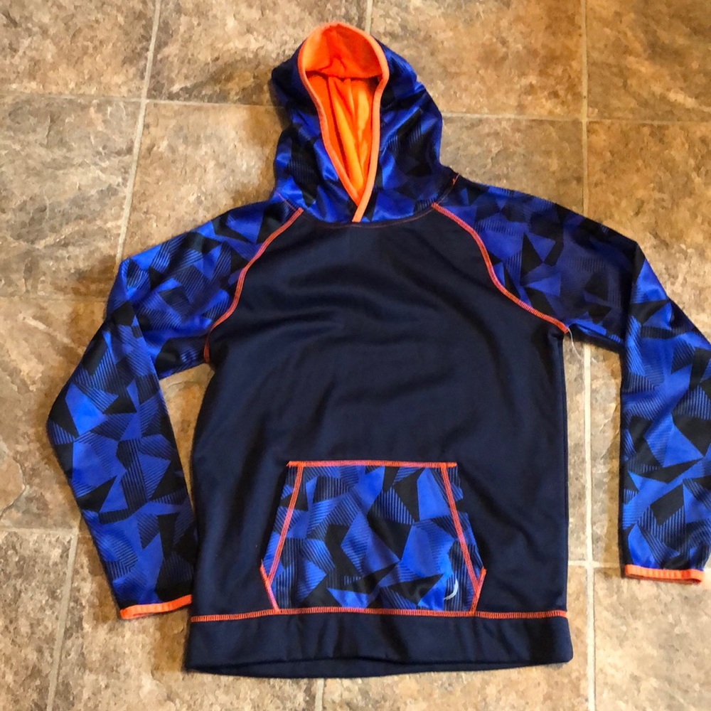 Boys size L exertec orange/blue/navy hoodie NWOT